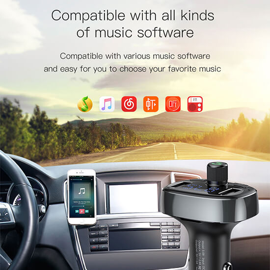 Baseus Handsfree Bluetooth FM Transmitter MP3 Car Charger T-Typed CCALL-TM01