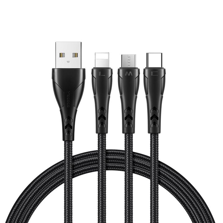 Mcdodo Mamba Series 3 in 1 USB To Lightning, Type C, Micro USB Charging Cable Cord For Samsung iPhone iPad