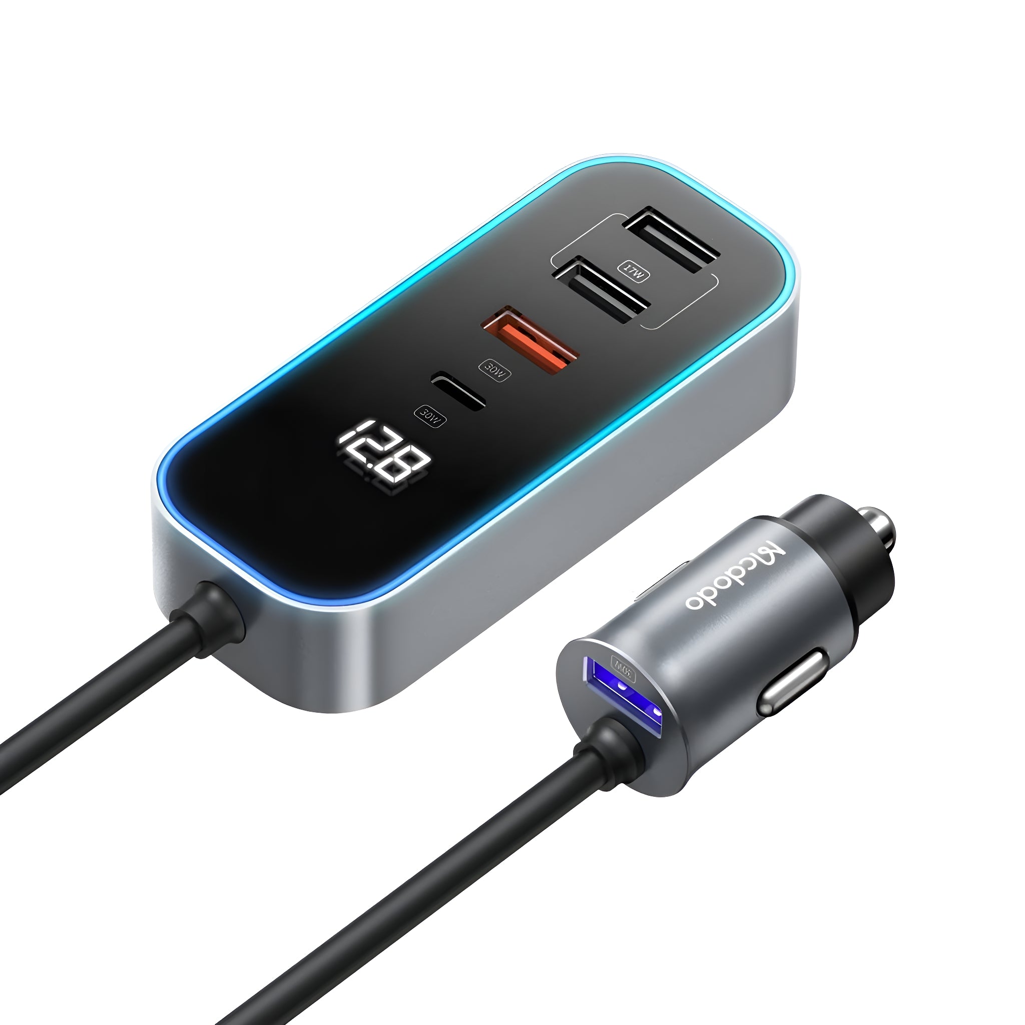 Mcdodo PD 107W Digital Display USB C Car Charger 4-Port, Fast Charging, Cigarette Lighter Car USB Charger Multi Port For iPhone 15/15 Plus/15 Pro Max, Samsung S24/S24+/S24 Ultra/S23+/S23 Ultra, MacBook, iPad Pro Air, Pixel, Switch, etc