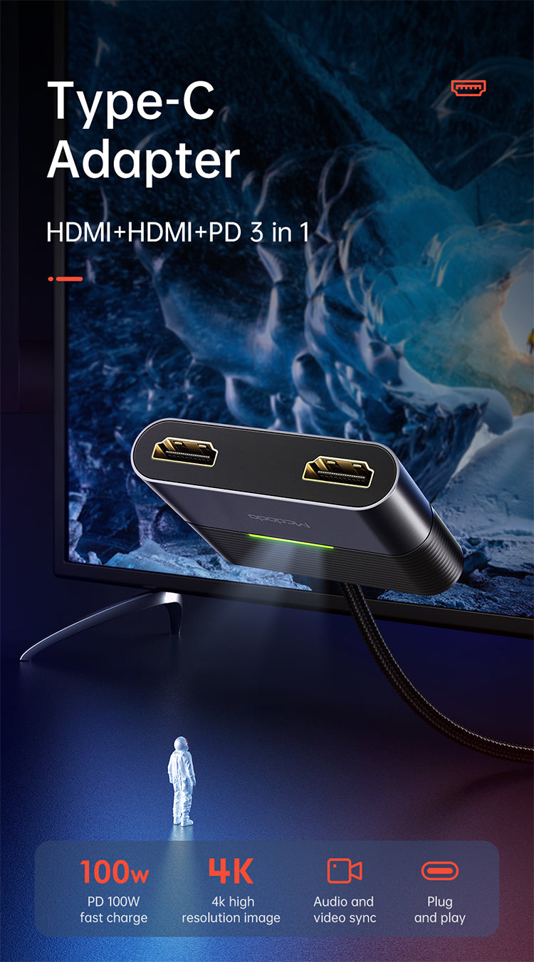 MCDODO Type C To 4K Dual HDMI Dual USB Adapter Converter Hub For MacBook iPad Pro Samsung Huawei