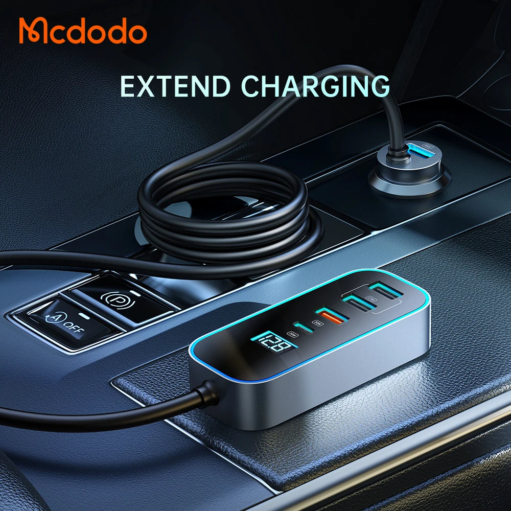 Mcdodo PD 107W Digital Display USB C Car Charger 4-Port, Fast Charging, Cigarette Lighter Car USB Charger Multi Port For iPhone 15/15 Plus/15 Pro Max, Samsung S24/S24+/S24 Ultra/S23+/S23 Ultra, MacBook, iPad Pro Air, Pixel, Switch, etc