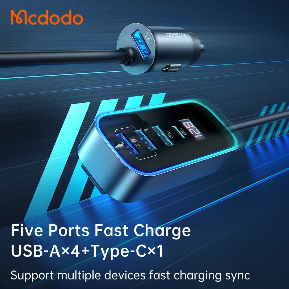 Mcdodo PD 107W Digital Display USB C Car Charger 4-Port, Fast Charging, Cigarette Lighter Car USB Charger Multi Port For iPhone 15/15 Plus/15 Pro Max, Samsung S24/S24+/S24 Ultra/S23+/S23 Ultra, MacBook, iPad Pro Air, Pixel, Switch, etc