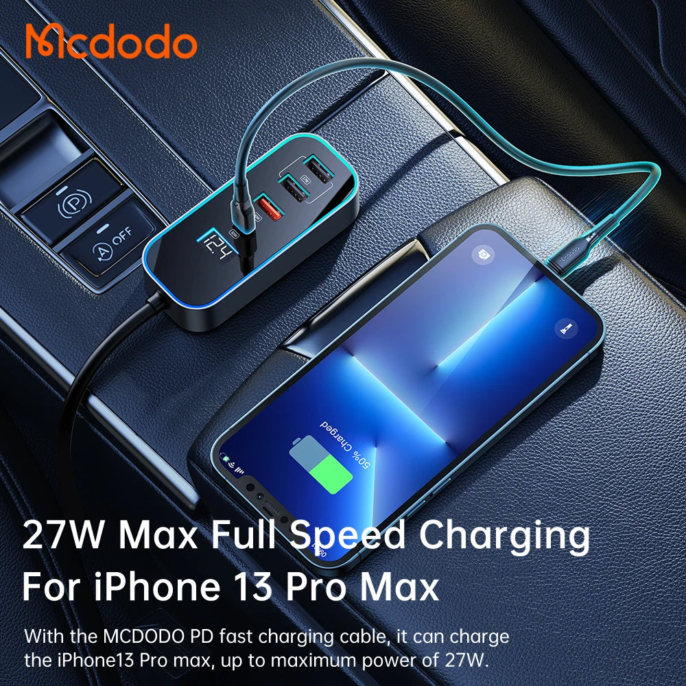 Mcdodo PD 107W Digital Display USB C Car Charger 4-Port, Fast Charging, Cigarette Lighter Car USB Charger Multi Port For iPhone 15/15 Plus/15 Pro Max, Samsung S24/S24+/S24 Ultra/S23+/S23 Ultra, MacBook, iPad Pro Air, Pixel, Switch, etc