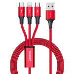 Baseus 3 in 1 USB To Lightning Type-C Micro USB Rapid Series Fast Charging Cable Cord For iPhone Samsung iPad - 1.2m