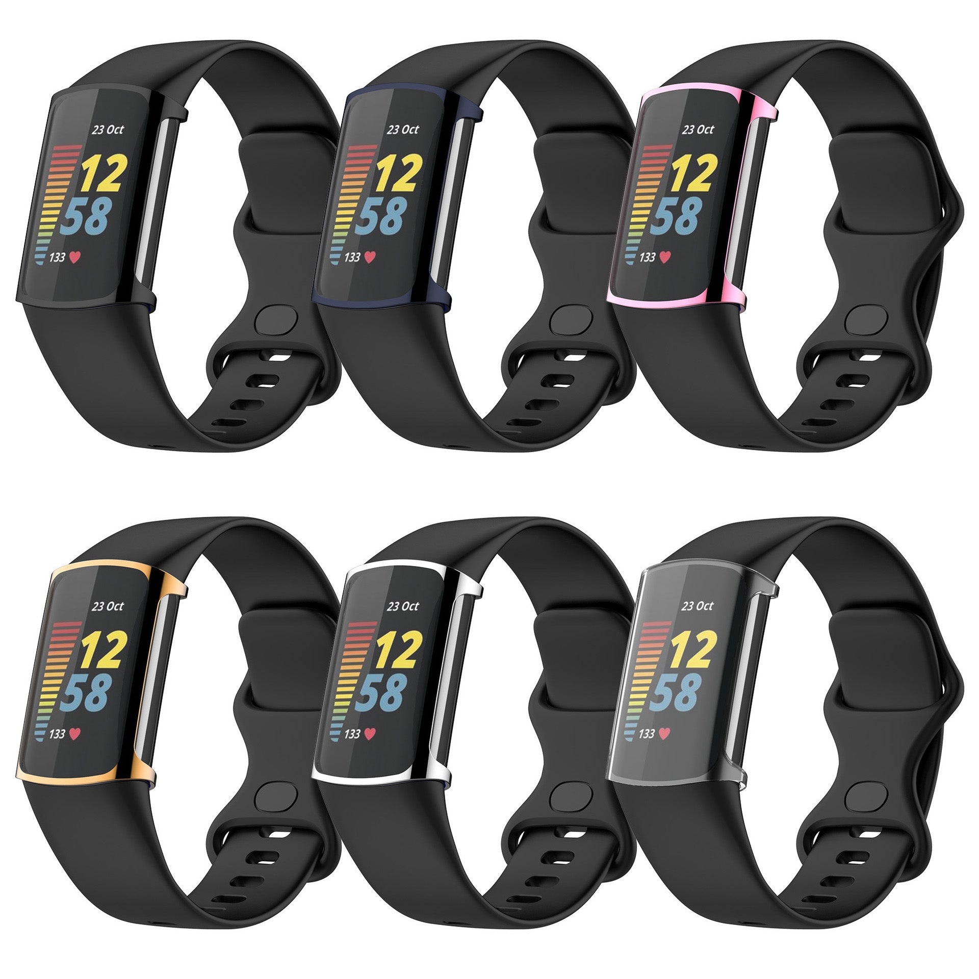 Everlab Shockproof TPU Case Bumper Tempered Glass Cover For Fitbit Charge 5