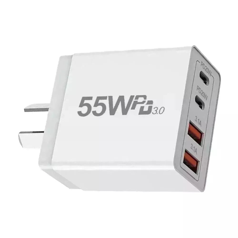 Everlab 55W 4Port USB Type-C Fast Charging Plug Wall Charger Power Adapter Brick