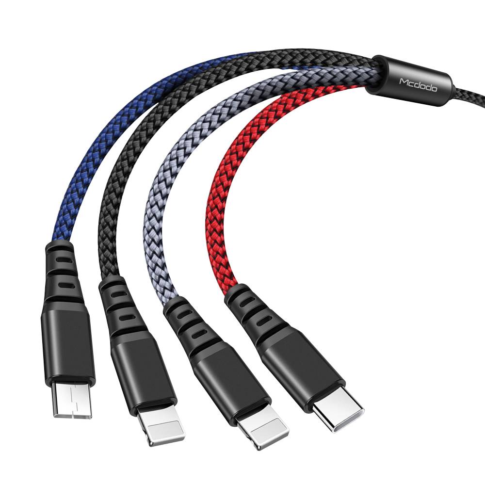 Mcdodo 4 in 1 Multi Charging Cable For Lightning + Type C + Micro USB Braided Cord Charger iPhone Samsung - 1.2M