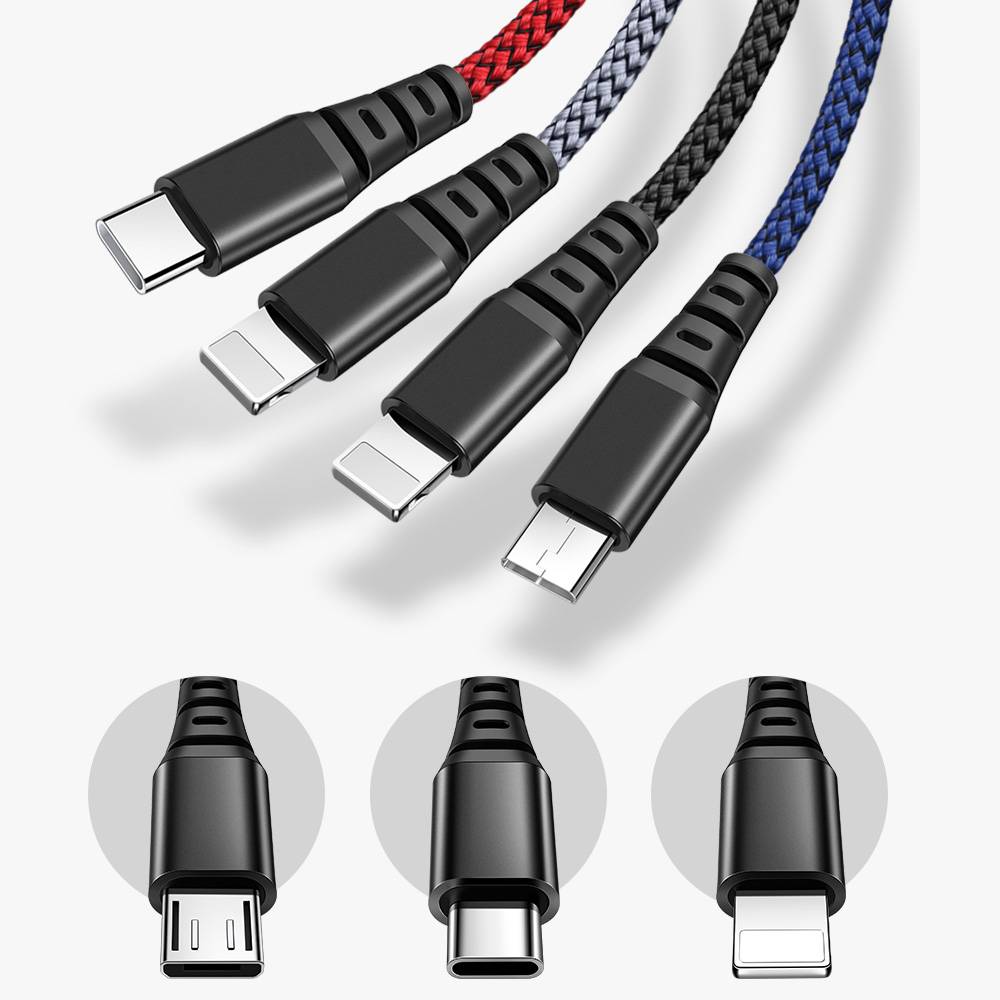 Mcdodo 4 in 1 Multi Charging Cable For Lightning + Type C + Micro USB Braided Cord Charger iPhone Samsung - 1.2M